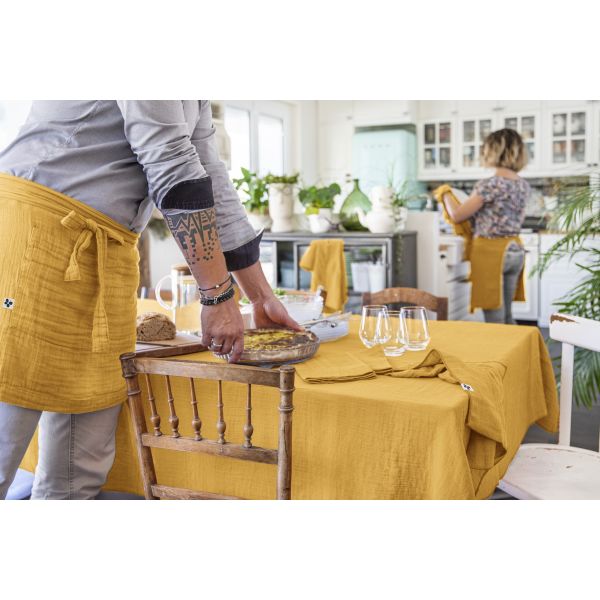 Nappe rectangle 150x350 cm Gaze de coton Gaïa Safran