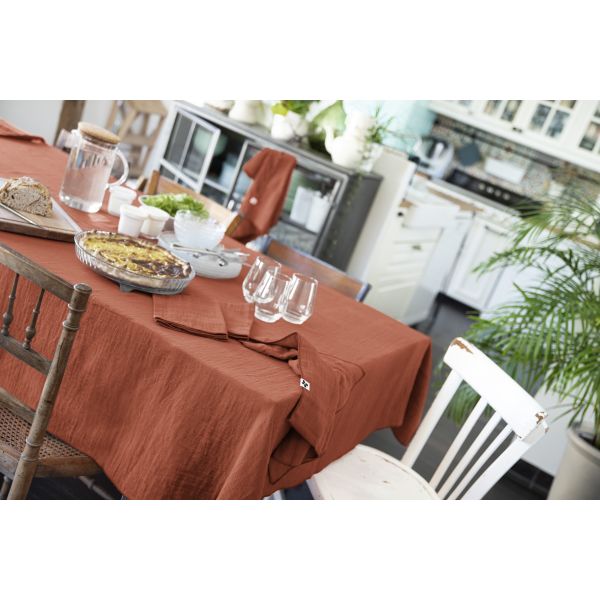 Nappe rectangle 150x250 cm Gaze de coton Gaïa Terracotta