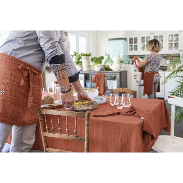 Nappe rectangle 150x350 cm Gaze de coton Gaïa Terracotta