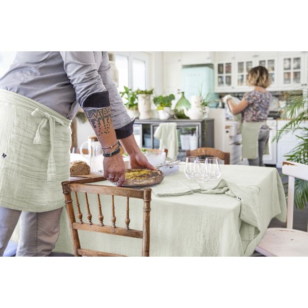 Nappe rectangle 150x350 cm Gaze de coton Gaïa Vert d'eau