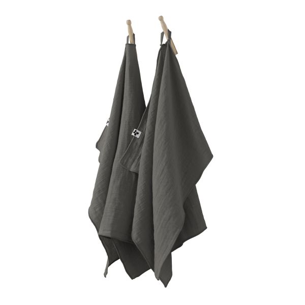 Lot de 2 essuie-mains 50x70 cm Gaze de coton Gaïa Granit