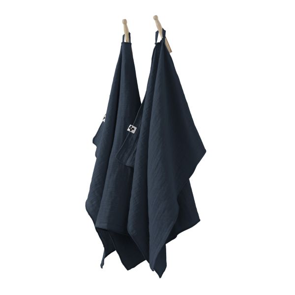 Lot de 2 essuie-mains 50x70 cm Gaze de coton Gaïa Minuit