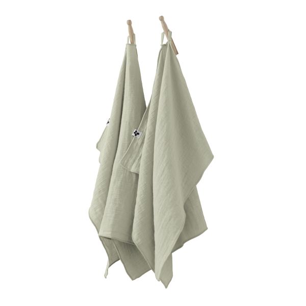 Lot de 2 essuie-mains 50x70 cm Gaze de coton Gaïa Vert d'eau