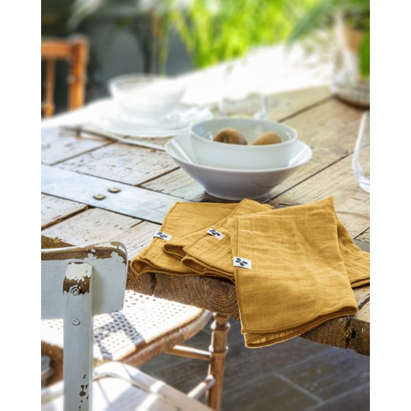Lot de 3 serviettes 40x40 Gaze de coton Gaïa Safran