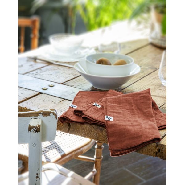 Lot de 3 serviettes 40x40 Gaze de coton Gaïa Terracotta