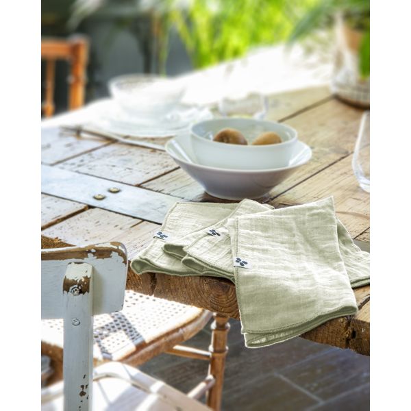 Lot de 3 serviettes 40x40 Gaze de coton Gaïa Vert d'eau
