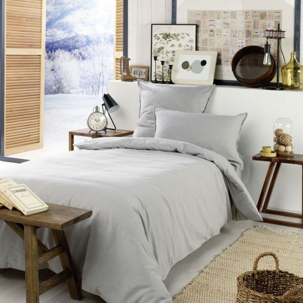 Housse de couette 140x200 Flanelle de Coton Candice Brume