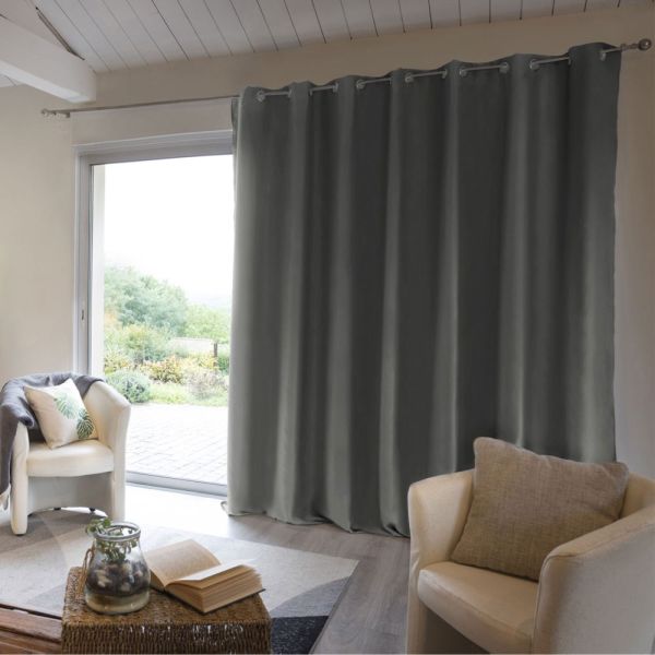 Rideau Occultant 280x260 cm Doublure polaire Polyester Gris Clair