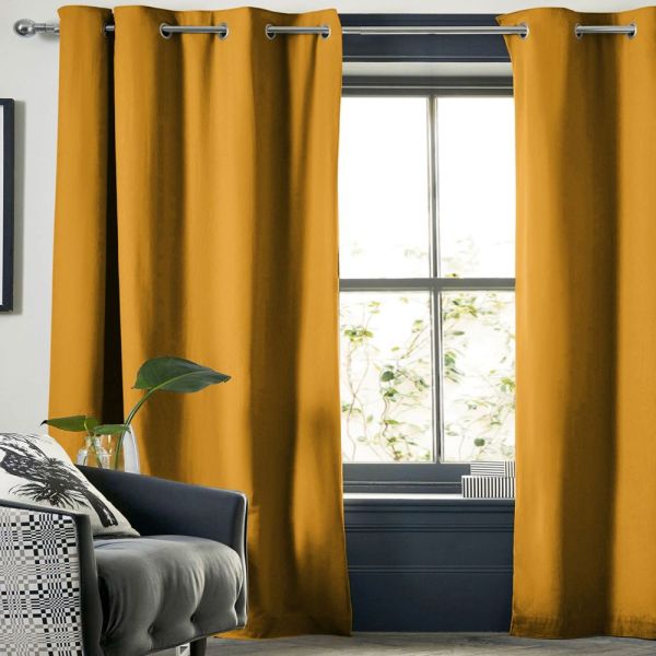 Rideau Occultant 180x260 cm Doublure polaire Polyester Moutarde