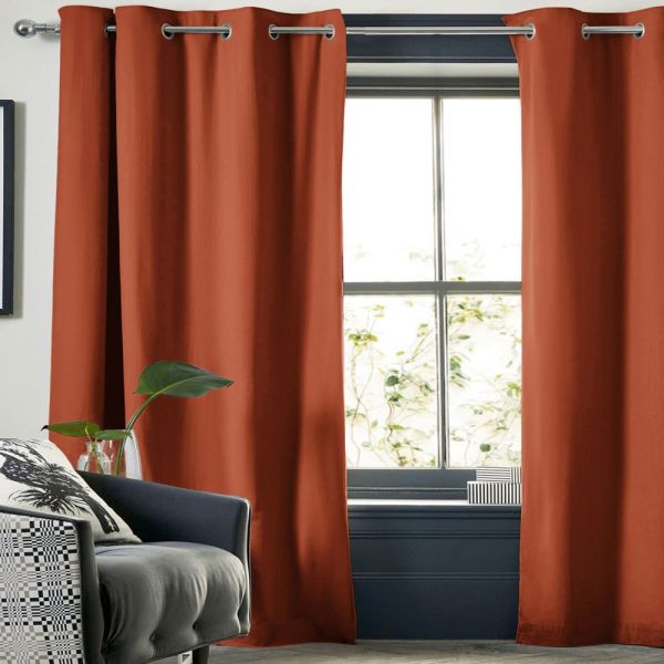 Rideau Occultant 180x260 cm Doublure polaire Polyester Terracotta