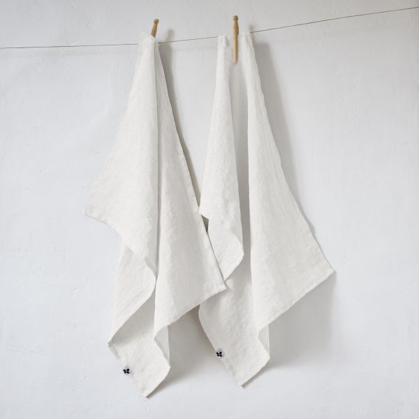 Lot de 2 essuie-vaisselle 50x70 cm Lin Craie