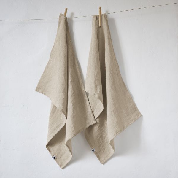 Lot de 2 essuie-vaisselle 50x70 cm Lin Sable
