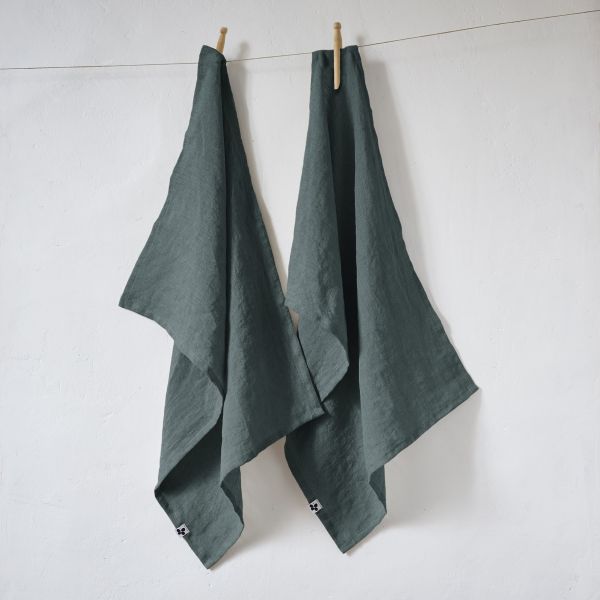 Lot de 2 essuie-vaisselle 50x70 cm Lin Ardoise