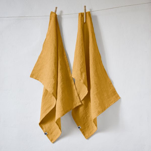 Lot de 2 essuie-vaisselle 50x70 cm Lin Miel