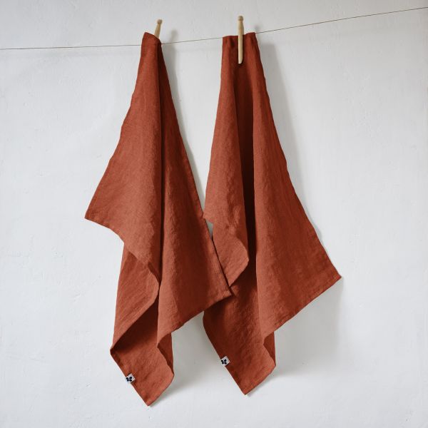 Lot de 2 essuie-vaisselle 50x70 cm Lin Paprika