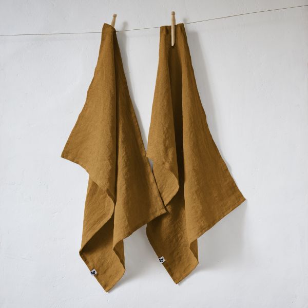 Lot de 2 essuie-vaisselle 50x70 cm Lin Caramel