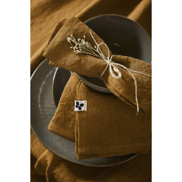 Lot de 3 serviettes 40x40 cm Lin Caramel