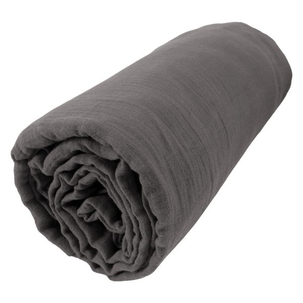 Drap housse 200x200 cm Gaze de coton unie GAÏA Granit
