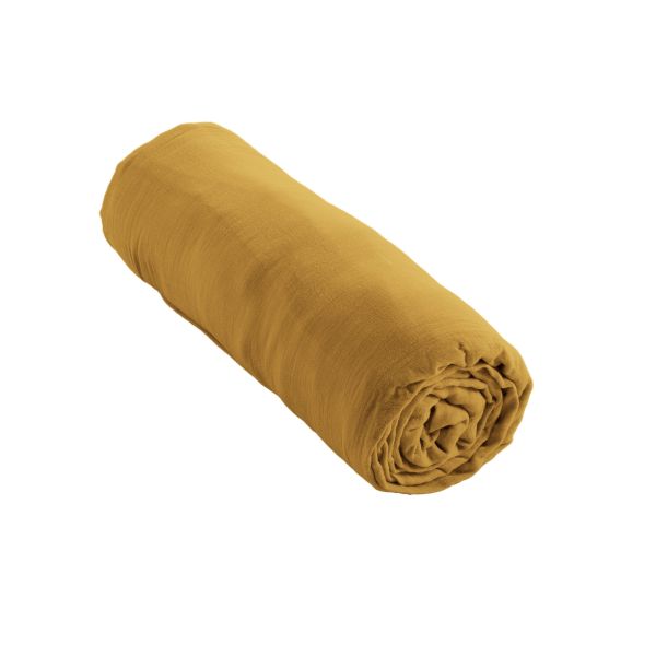 Drap housse 200x200 cm Gaze de coton unie GAÏA Safran