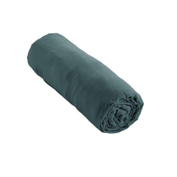 Drap housse 200x200 cm Gaze de coton unie GAÏA Canard
