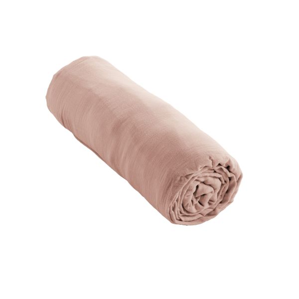 Drap housse 200x200 cm Gaze de coton unie GAÏA Guimauve