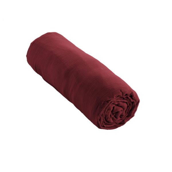 Drap housse 200x200 cm Gaze de coton unie GAÏA Lie de vin