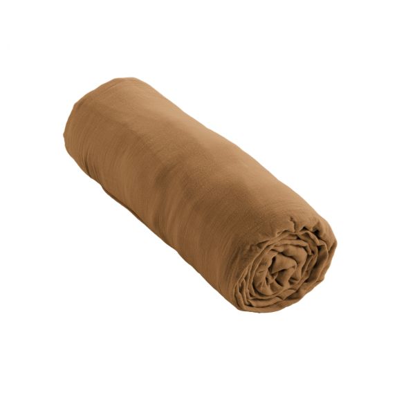 Drap housse 200x200 cm Gaze de coton unie GAÏA Camel