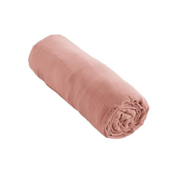 Drap housse 200x200 cm Gaze de coton unie GAÏA Rose pêche