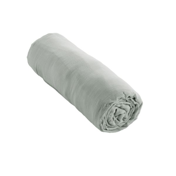 Drap housse 200x200 cm Gaze de coton unie GAÏA Eucalyptus