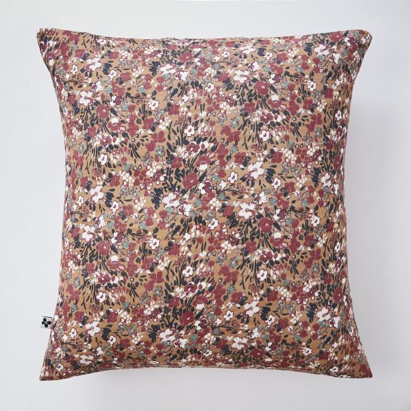 Taie d'oreiller 60x60 cm Gaze de coton imprimée CAPUCINE Camel