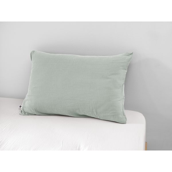 Taie d'oreiller 50x70 cm Gaze de coton unie GAÏA Eucalyptus