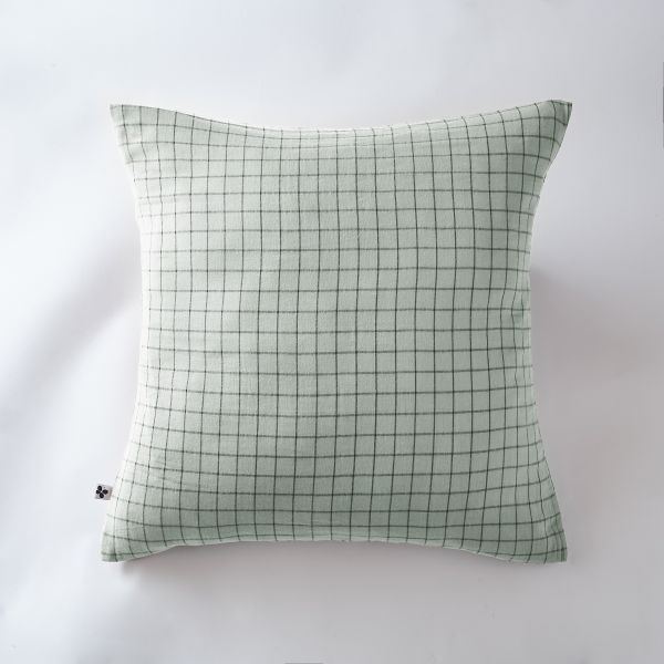 Taie d'oreiller 60x60 cm Gaze de coton GAÏA petits carreaux Eucalyptus