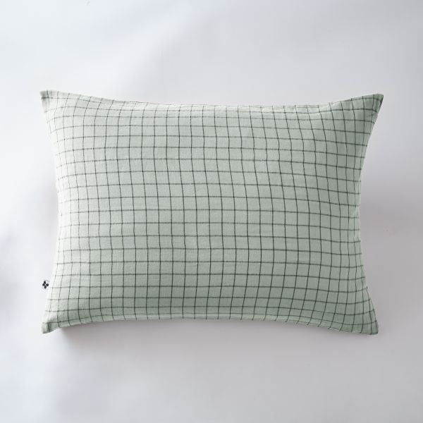 Taie d'oreiller 50x70 cm Gaze de coton GAÏA petits carreaux Eucalyptus