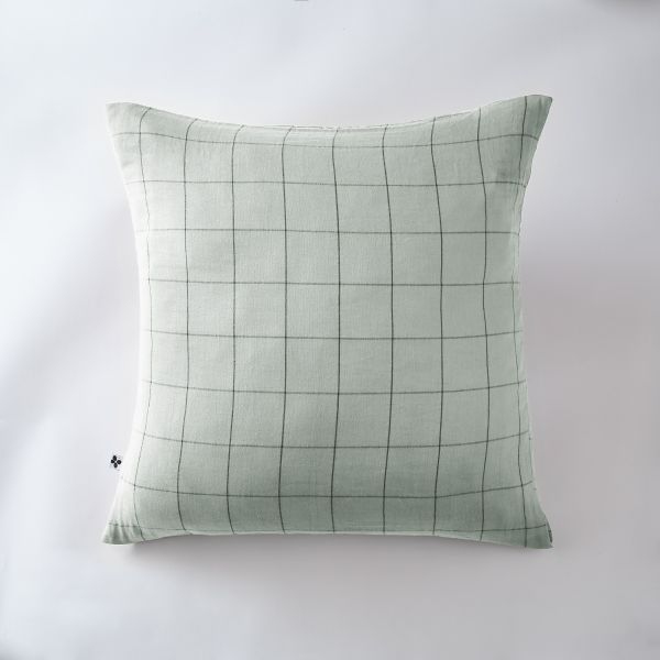 Taie d'oreiller 60x60 cm Gaze de coton GAÏA grands carreaux Eucalyptus
