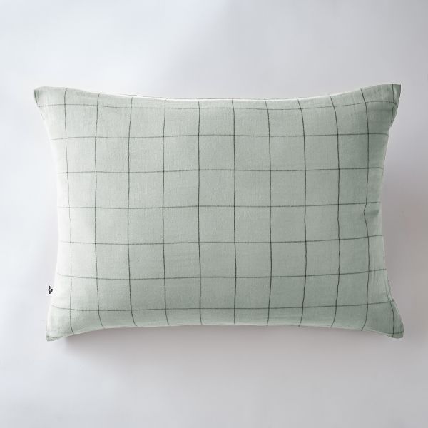 Taie d'oreiller 50x70 cm Gaze de coton GAÏA grands carreaux Eucalyptus