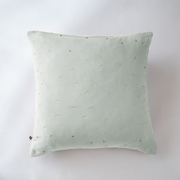 Taie d'oreiller 60x60 cm Gaze de coton GAÏA à pois brodés Eucalyptus