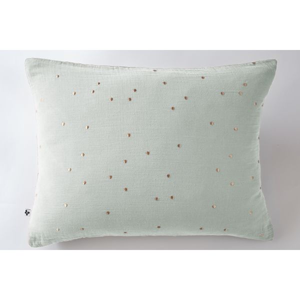 Taie d'oreiller 50x70 cm Gaze de coton GAÏA à pois brodés Eucalyptus