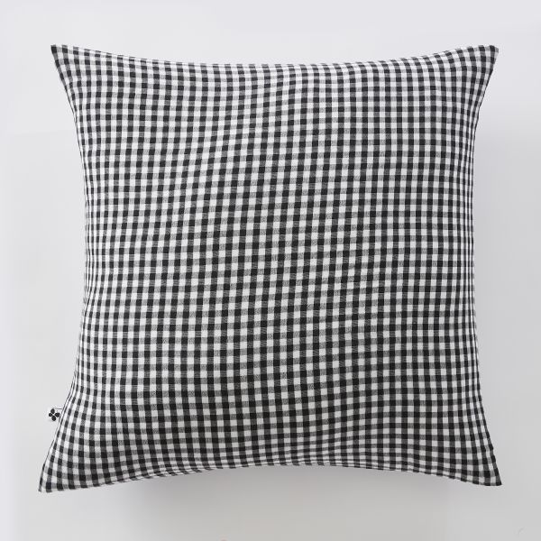 Taie d'oreiller 60x60 cm Gaze de coton tissée teinte quadrillage Truffe