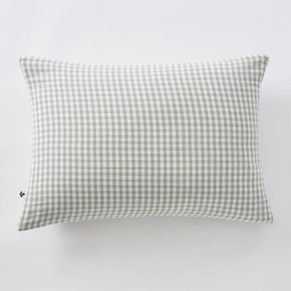 Taie d'oreiller 50x70 cm Gaze de coton tissée teinte quadrillage Eucalyptus