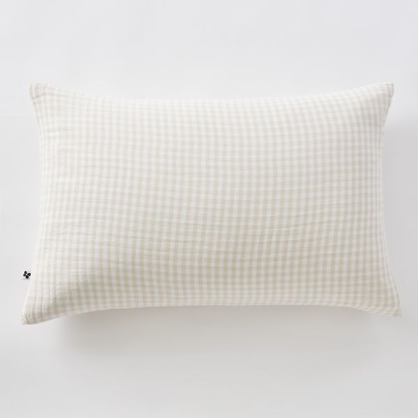 Taie d'oreiller 50x70 cm Gaze de coton tissée teinte quadrillage Pampa