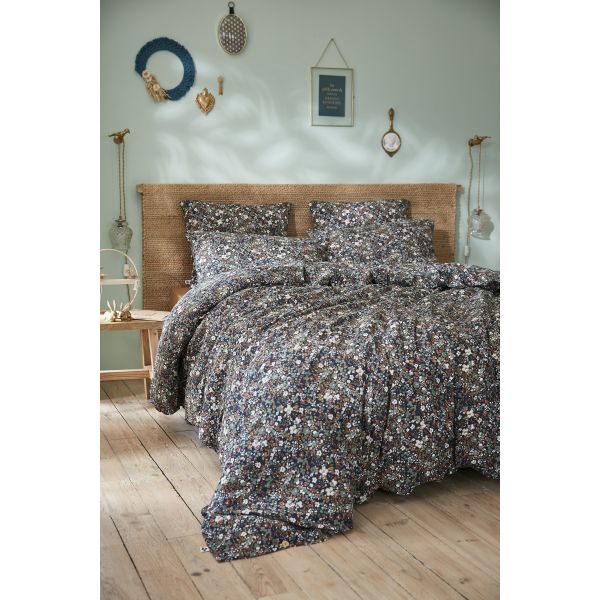 Housse de couette 200x200 cm Gaze de coton imprimée CAPUCINE Minuit