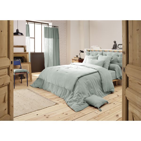 Housse de couette 260x240 cm Gaze de coton unie GAÏA Eucalyptus