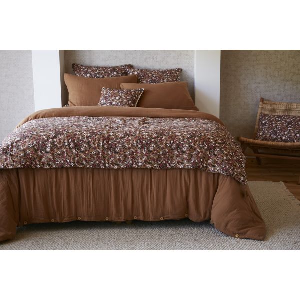 Bout de lit 90x200 cm Gaze de coton imprimée CAPUCINE Camel