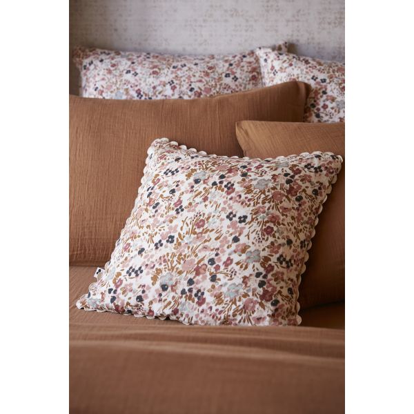 Coussin déhoussable avec croquet 40x40 cm Gaze de coton imprimée CAPUCINE Pampa