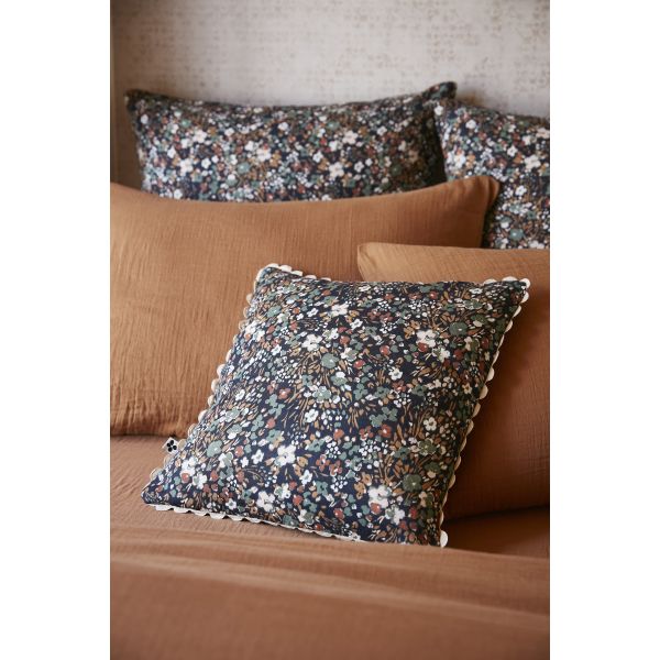 Coussin déhoussable avec croquet 40x40 cm Gaze de coton imprimée CAPUCINE Minuit