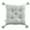 Coussin capitonné 5 points avec pompons 40x40 cm Gaze de coton unie GAÏA Eucalyptus