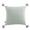 Coussin déhoussable avec pompons 40x40 cm Gaze de coton unie GAÏA Eucalyptus