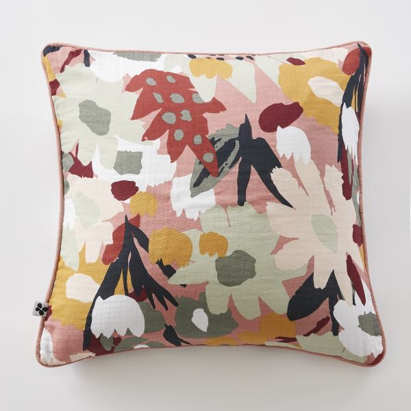 Coussin déhoussable avec passepoil 45x45 cm Gaze de coton imprimée LÉANE