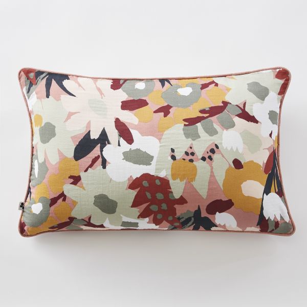 Coussin déhoussable avec passepoil 40x60 cm Gaze de coton imprimée LÉANE