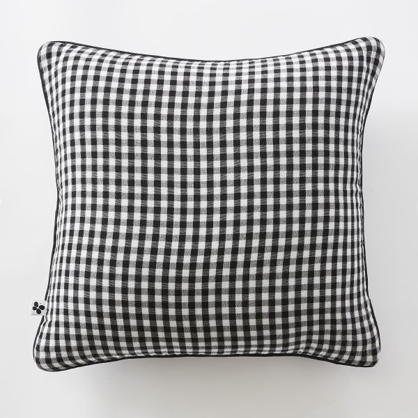 Coussin déhoussable avec passepoil 45x45 cm Gaze de coton tissée teinte VICKIE Truffe